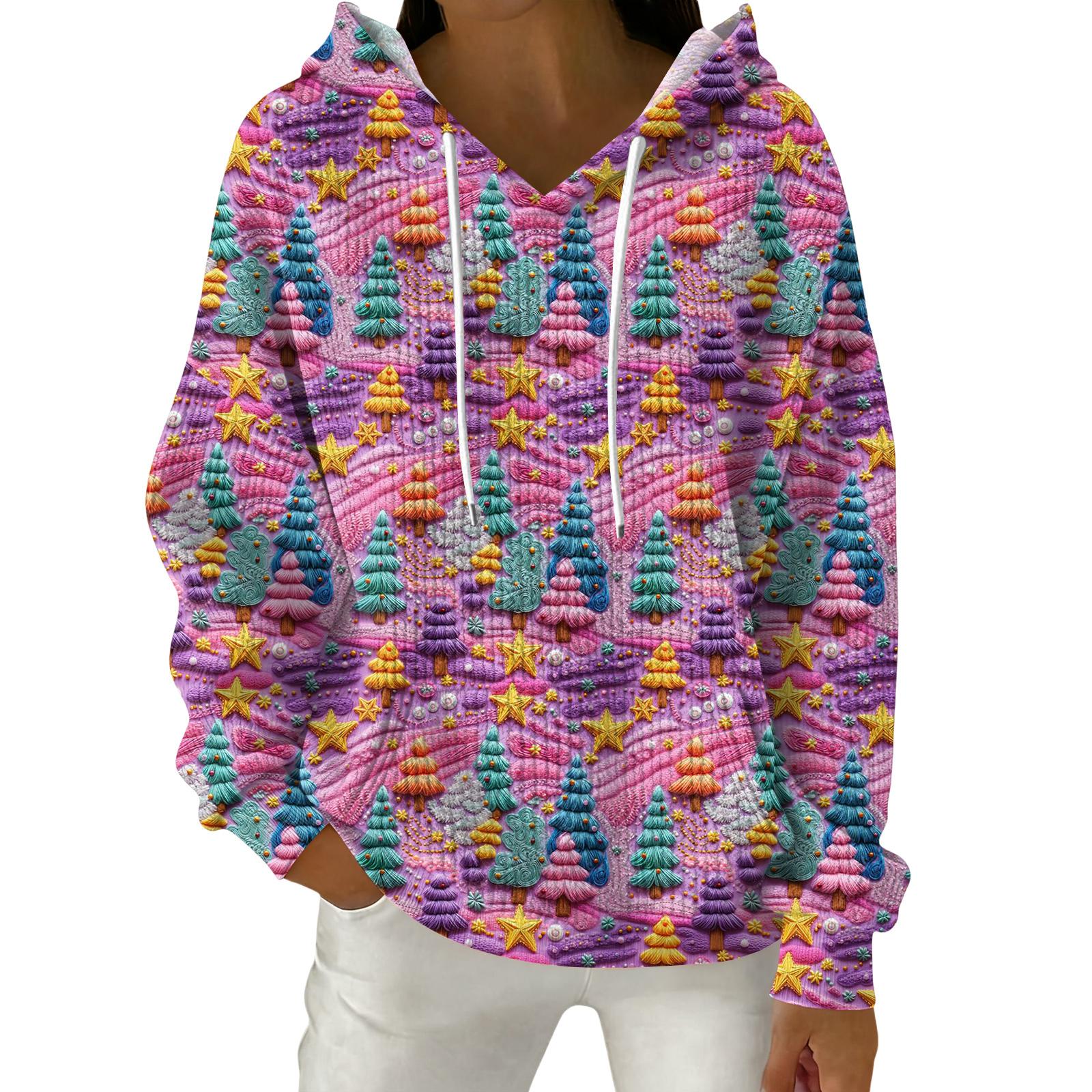 

Женский модный повседневный пуловер с рождественским принтом, толстовка с капюшоном и длинными рукавами S