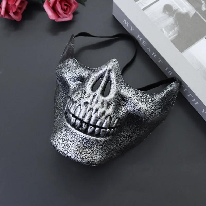 Totenkopfmaske Horror Halbgesichts-Skelettmaske für Halloween Karnevalsparty Jagdspiel CS Cosplay Requisiten Totenkopf-förmiger Gesichtsschutz