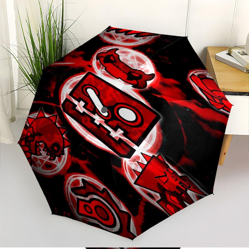 Geometry Dash Print Automatic Open Close Umbrella, Portable Foldable Umbrella, for Outdoor Commute Camping Trip, Ideal Birthday Gift