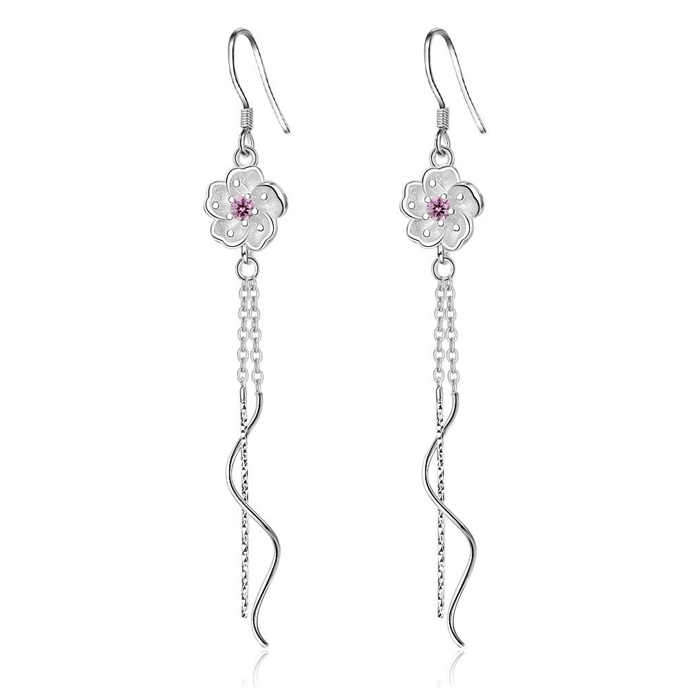Lihong 925 Silver Pendant Necklace Earrings Sakura Tassel Set Engagement Jewelry Gifts for Women