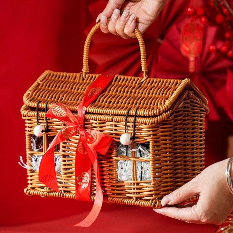 Creative House Shape Woven Rattan Storage Basket Featuring Portable Handle for Home Decors Picnics Gift User Friendly Materials