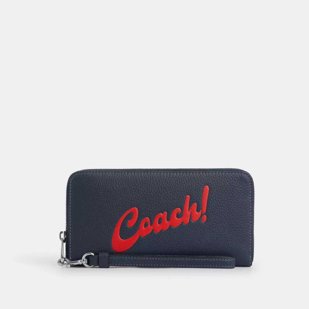 

Длинный кошелек Coach на молнии по кругу и джинсовая ткань с рисунком Coach серебристого цвета