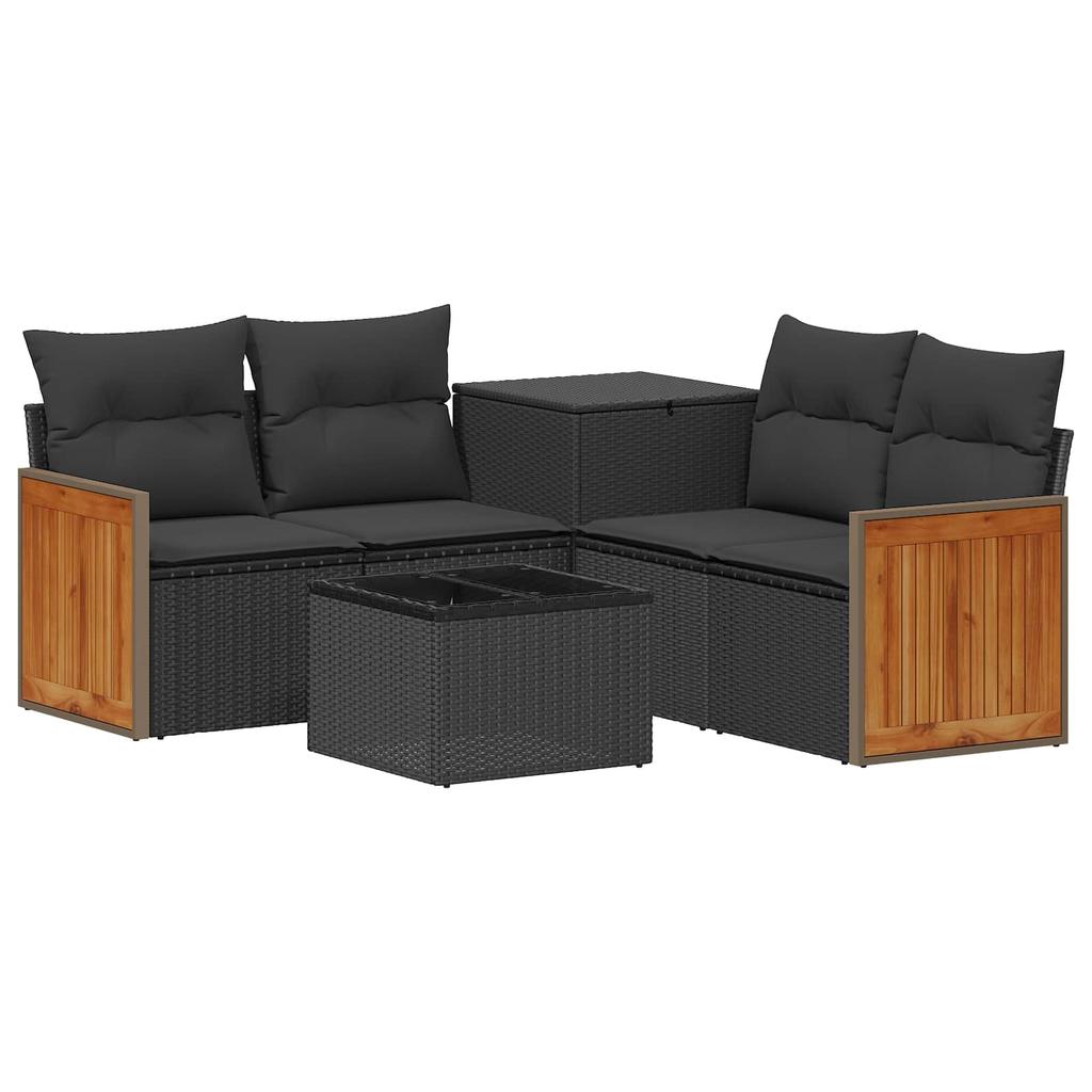Sofa Set 6 Pcs Black Poly Rattan and Steel