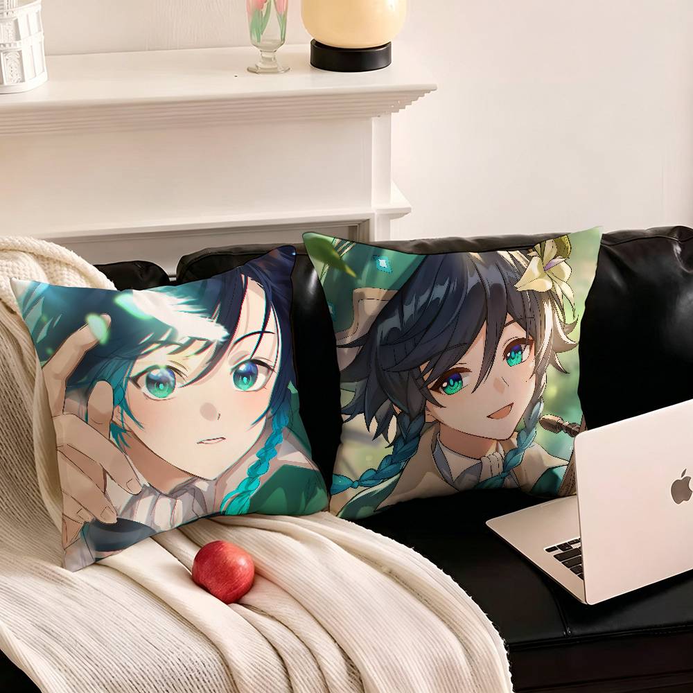 1pc Anime Genshin Impact V-enti Pillow Case Fashion Square Pillowcase Bedroom Sofa Room Ins Decoration Leisure