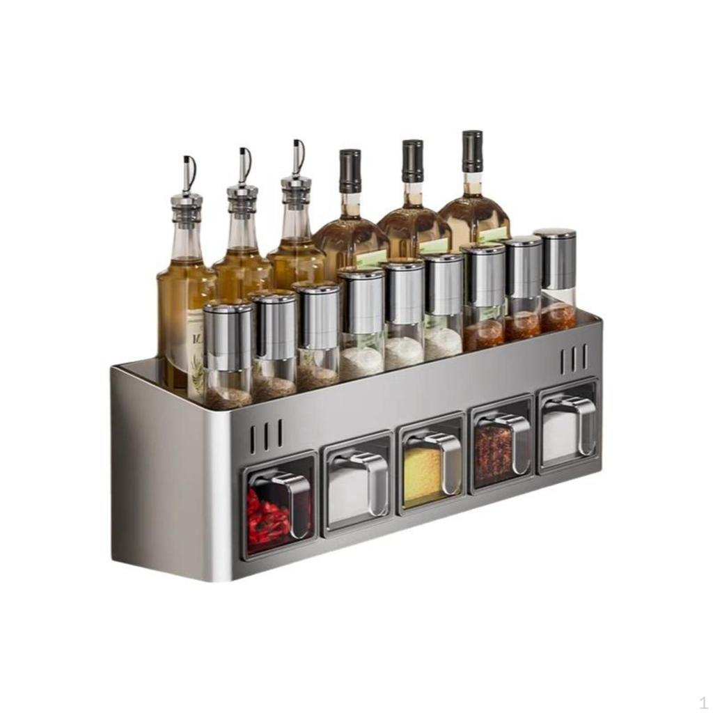 Suctionmounted Seasoning Rack Organizer, Sturdy Kitchen Storage Shelf Gunmetal 3G Glue