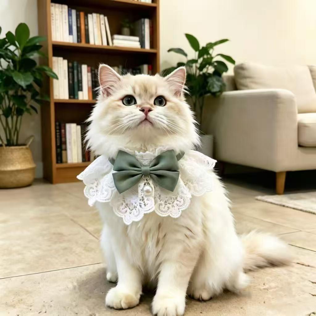 Cat and Dog Lace Bow Bib with Bell - Cute Pet Scarf Decoration