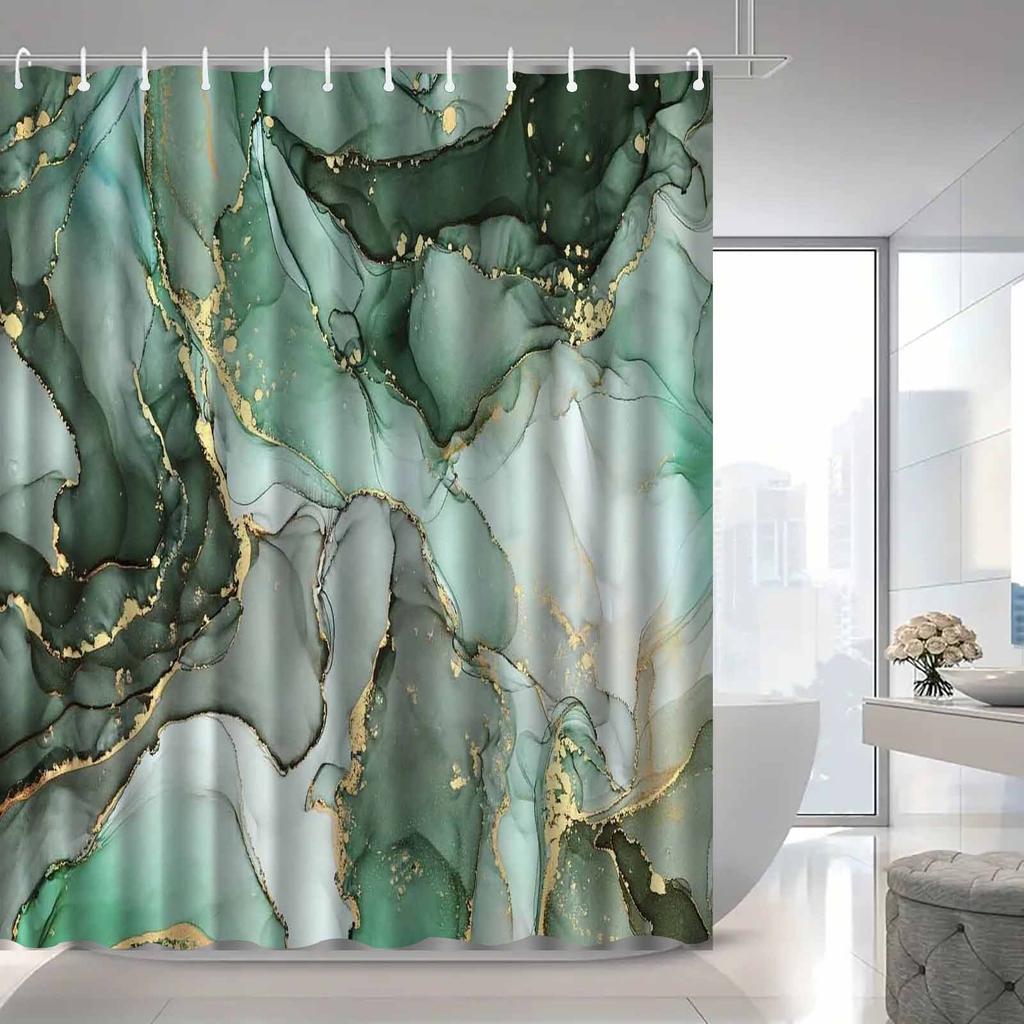 Universal Fit Shower Curtain With Hooks Set For Bathroom Decor And Water Control