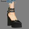 Fashion Runway Style 15cm Ultra High Heels Platform Wedges Women Pumps Fashion Rivet Ankle Strap Thick Heeled Spring Summer Chunky Shoes