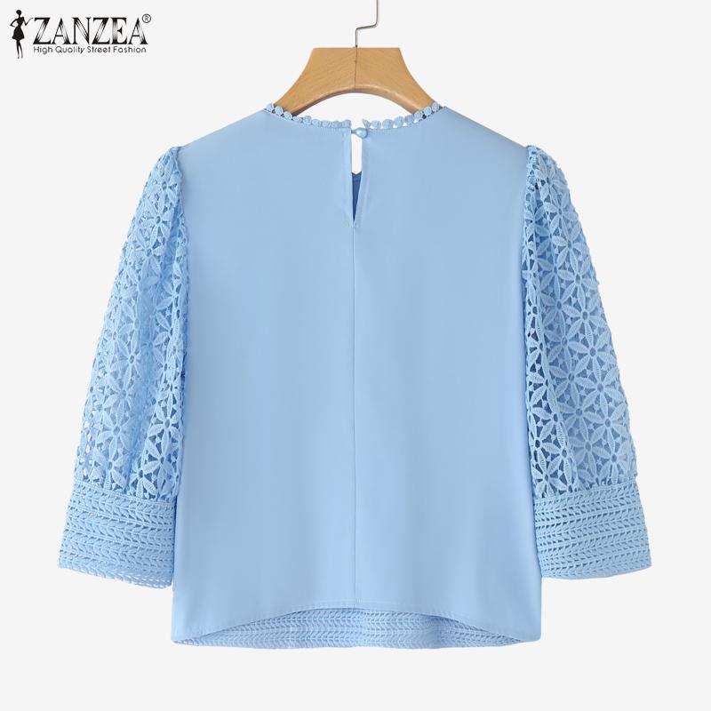 ZANZEA Women Casual O-neck 3/4 Sleeve Loose Patchwork Blouse