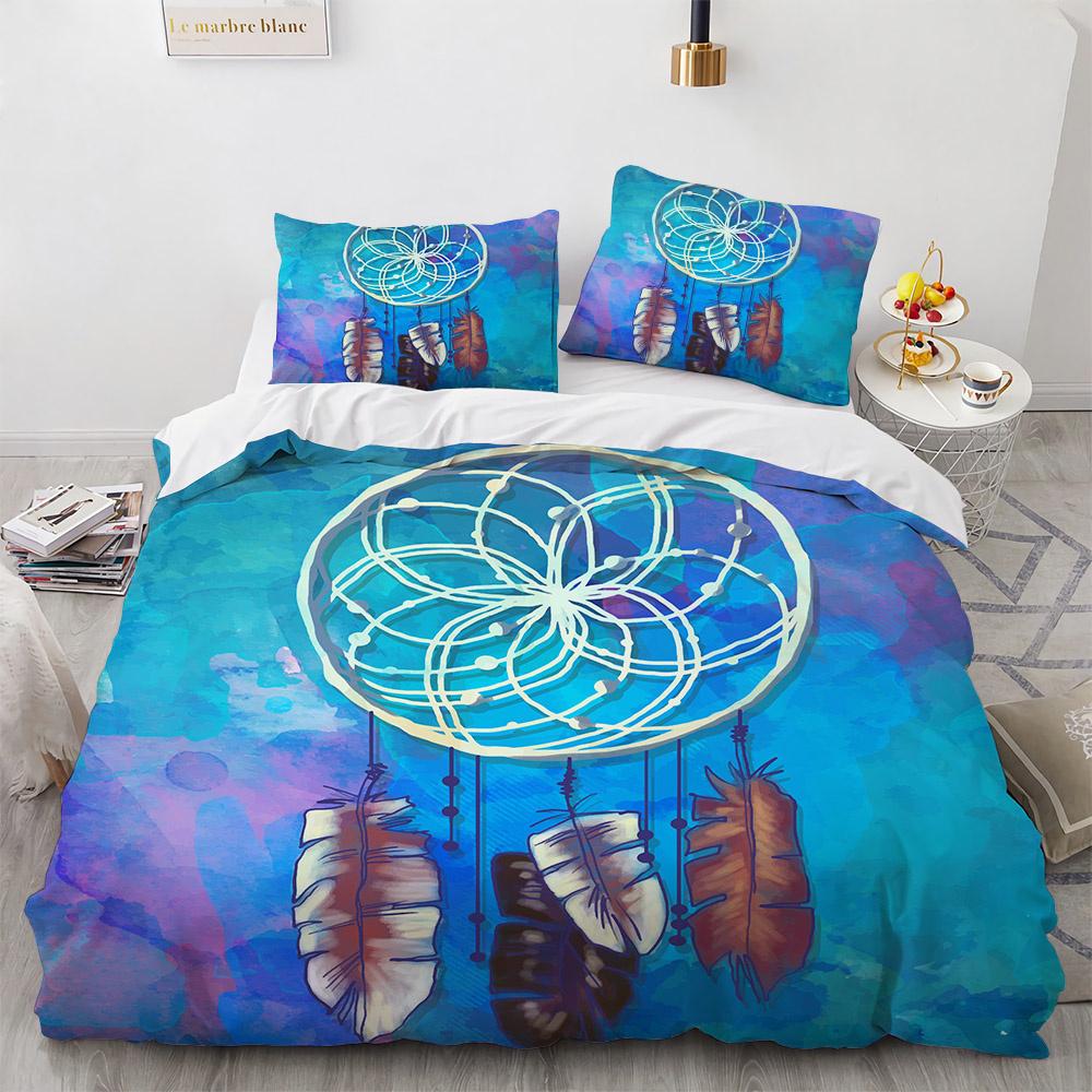 Dream Catcher Duvet Cover Set Colourful Feather Red Flower Romantic Theme Comforter Cover King Full Size for Kid with Pillowcase
