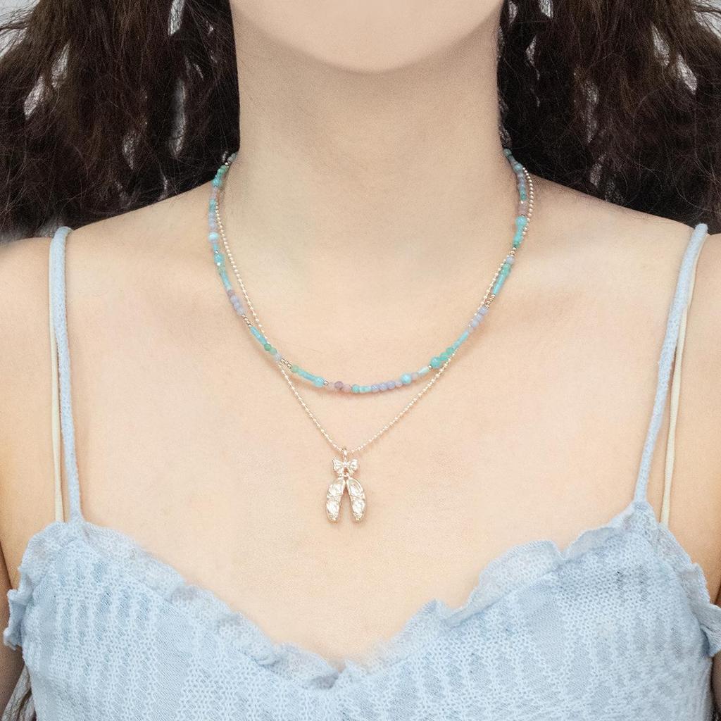 Pendentif Champignon en Lépidolite Pierre Naturelle Taro Lavande Chaîne de Clavicule - Style Jardin Monet Coréen