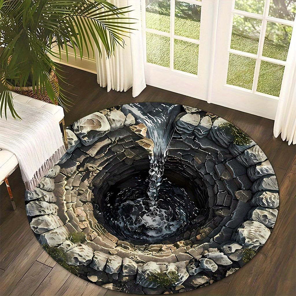 3D Steinhöhle Visuelles Design Muster Runder Teppich, Rutschfeste Bodenmatte für Wohnzimmer, Schlafzimmer, Badezimmer, Ferienhaus Dekoration
