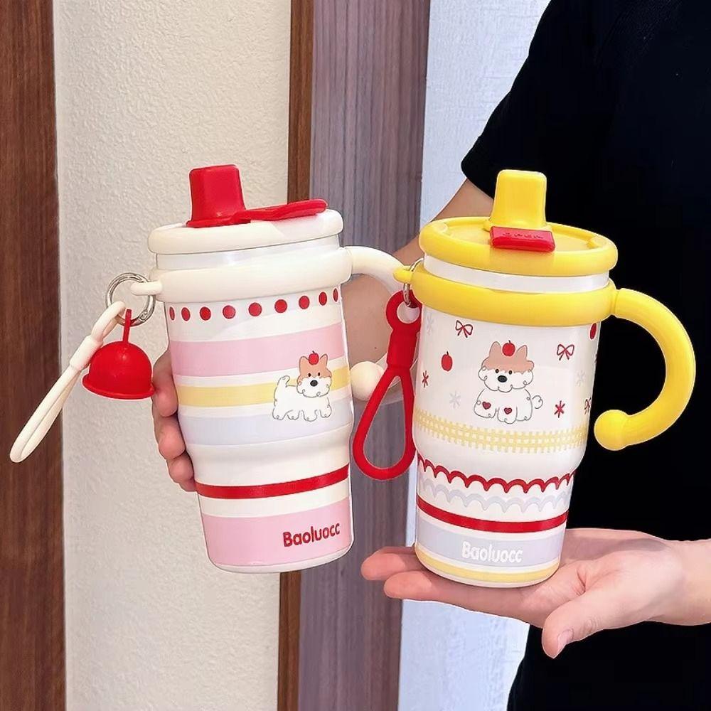 Creative Thermal Water Bottle 600ml Drinking Straw Cup Fashion Outdoor Insulated Mug  Household