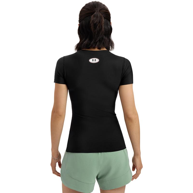 Under Armour HeatGear® OG Logo Print Crew Neck Slim Fit Short Sleeve T-Shirt Women Tops Black 1387562-001