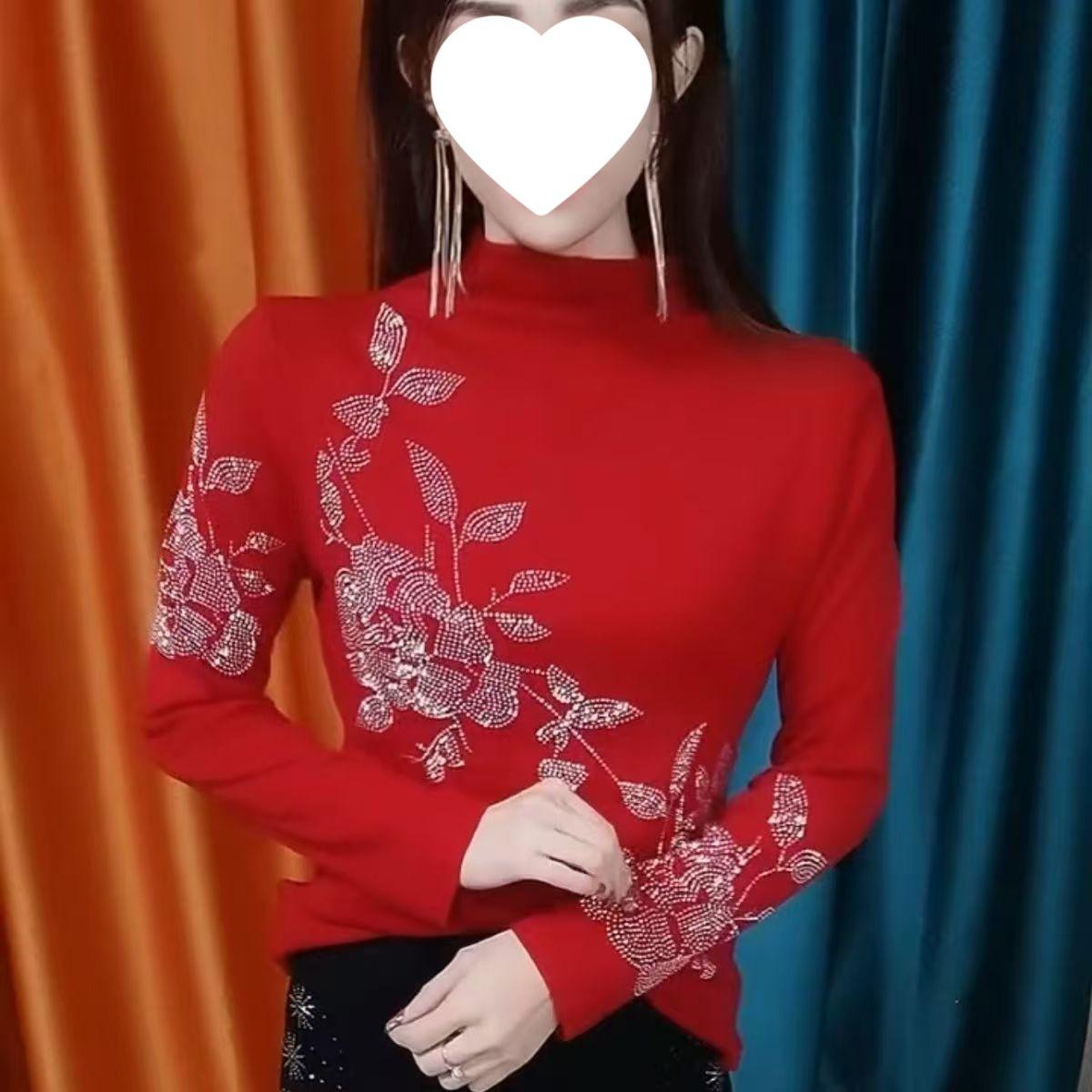 

Autumn/Winter Half-High Collar Plus Size Slimming T-shirt - Korean Fashion 5XL