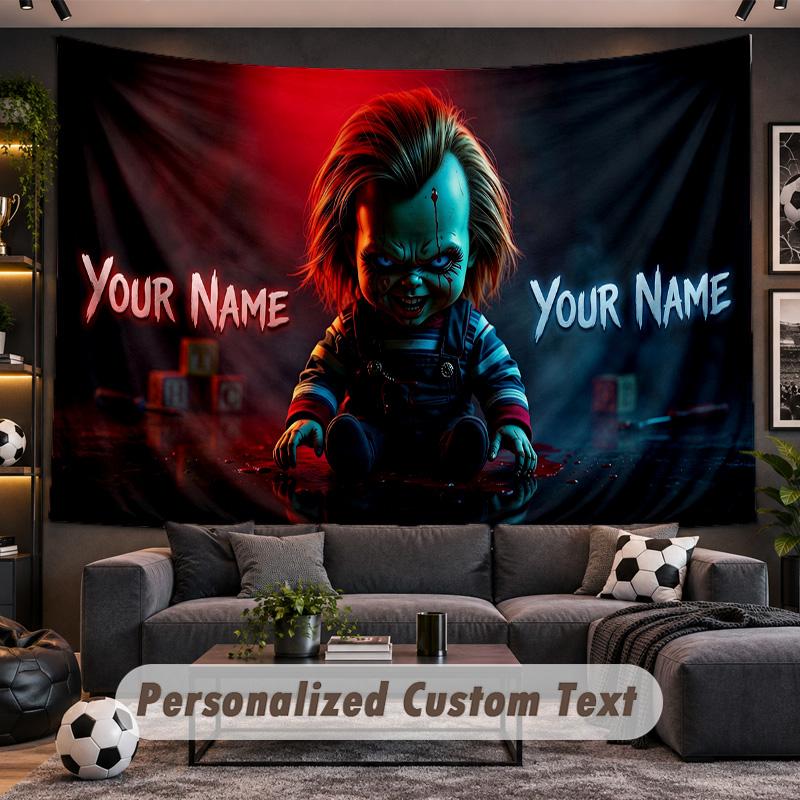 Child's Play Chucky Tiffany Personalized Tapestry Support Custom Name, Wall Art Home Decoration