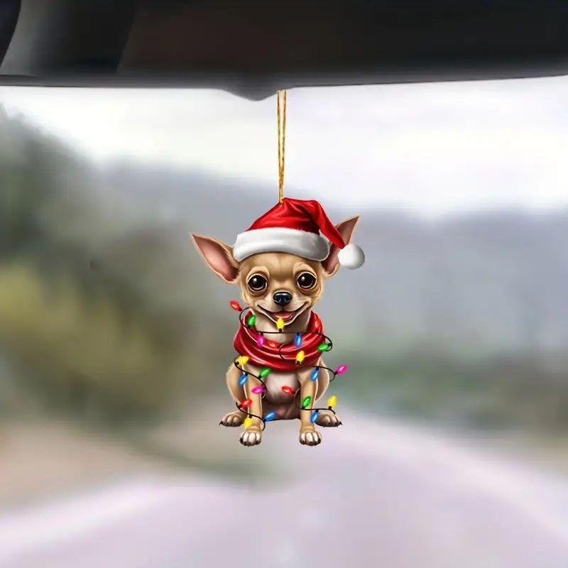 Playful Cartoon Acrylic Dog Christmas Car Decoration For Fun And Festive Look Vehicle