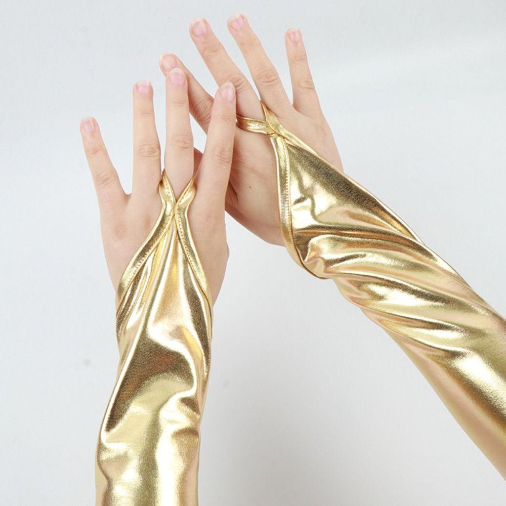Elastic Patent Leather Black Gloves Cloth Women Gloves Fashion Hook Finger Long Gloves Party