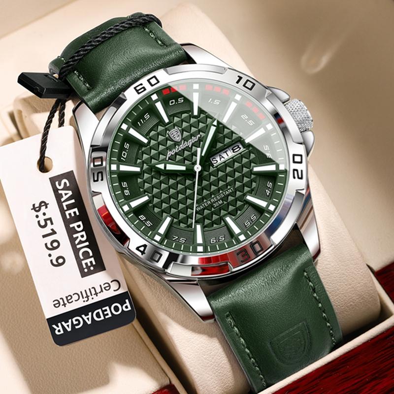 Top Luxury Waterproof Luminous Date Week Watch For Men Quartz Sport Leather Men's Watches