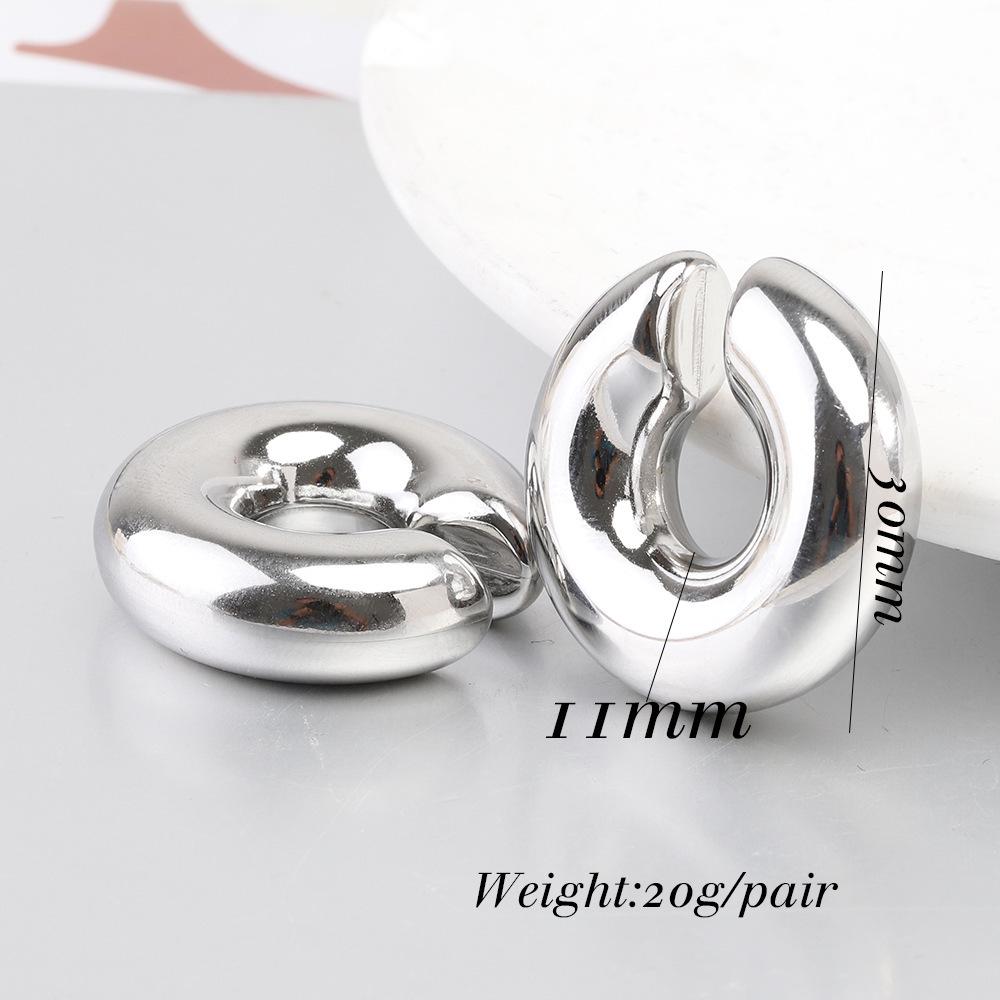 European & American Fashion Simple Versatile 11MM Stainless Steel Thick Round Hollow Hoop Earrings