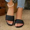 [Foreign Trade] Popular Three-dimensional Rhombus Woven One-character Sandals Women's Flat-bottomed Casual Slippers Are Trendy