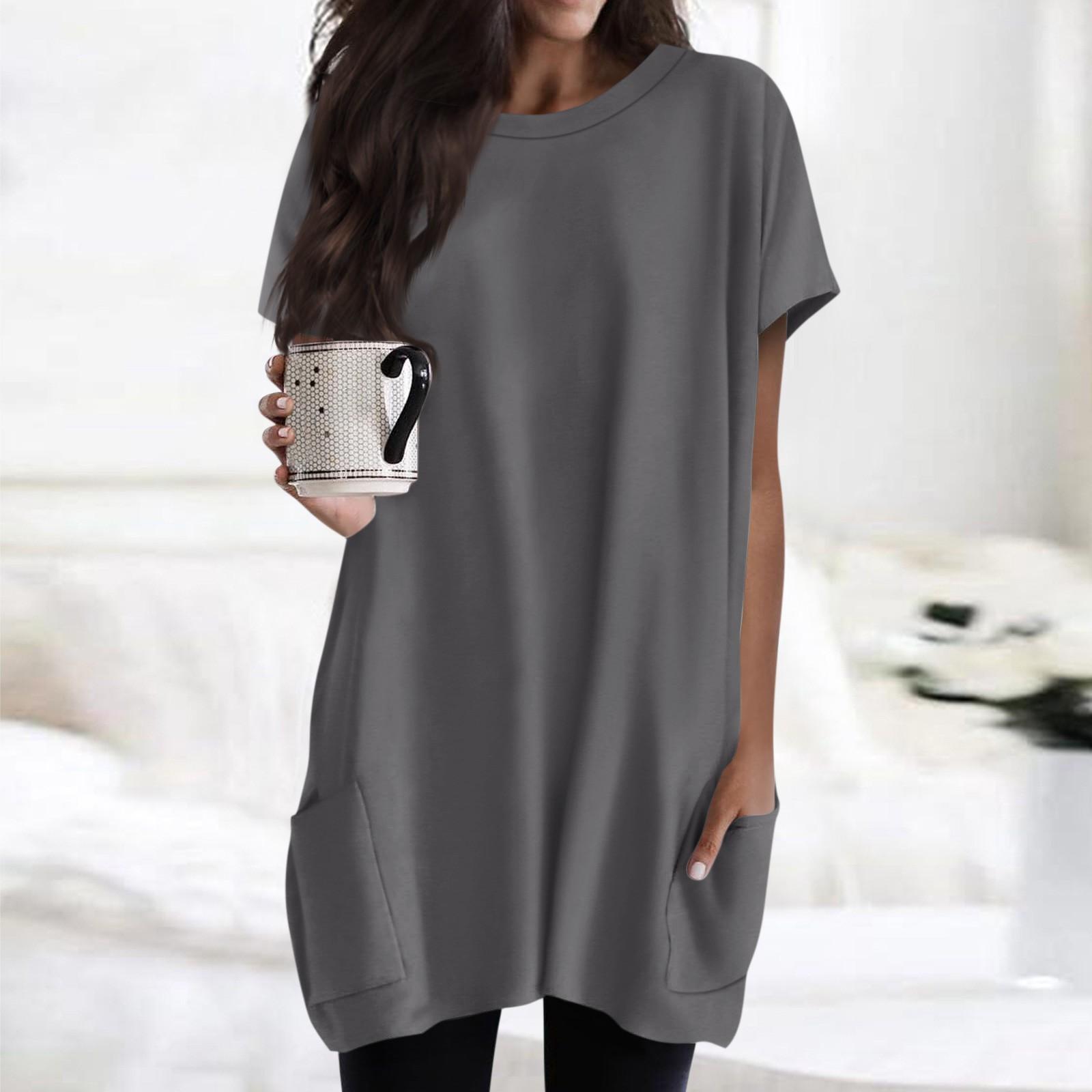 

Женская футболка с круглым вырезом, короткими рукавами и карманным принтом, топы стандартной посадки XXXL серый