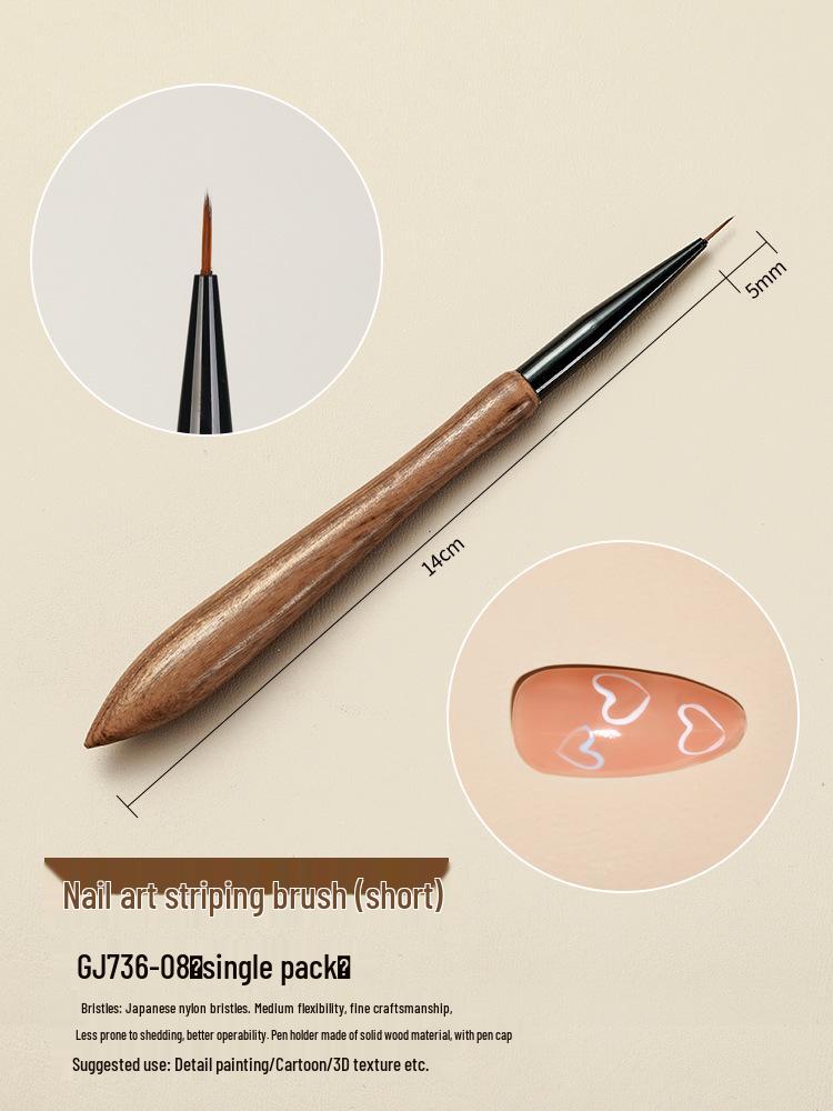 Japanese Sandalwood Nail Art Brush Set with Gradient Ombre and Round Head for Gel Painting