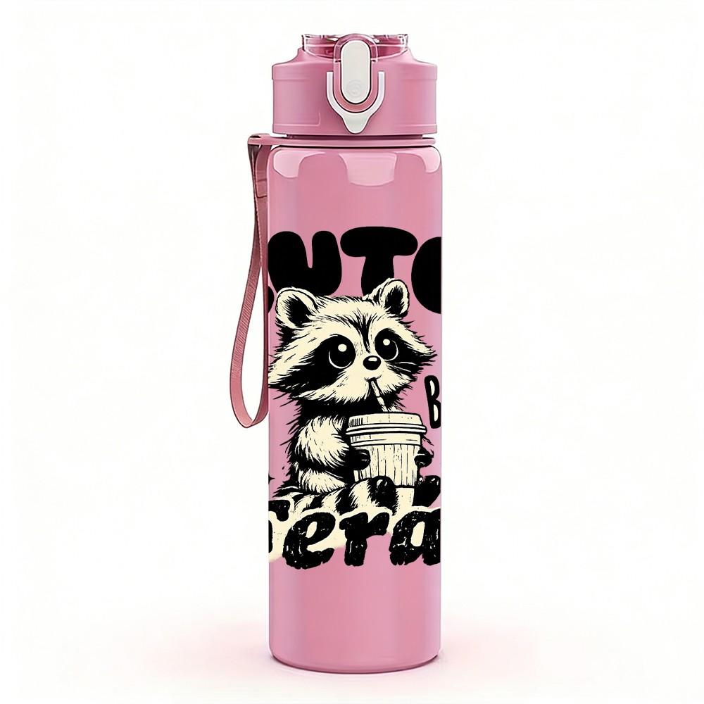 1PC Cute But Feral Bear Quote Print 750ml Color Plastic Sports Water Bottle Leakproof Flip Straw Lid Suitable for Sports Office Home Use