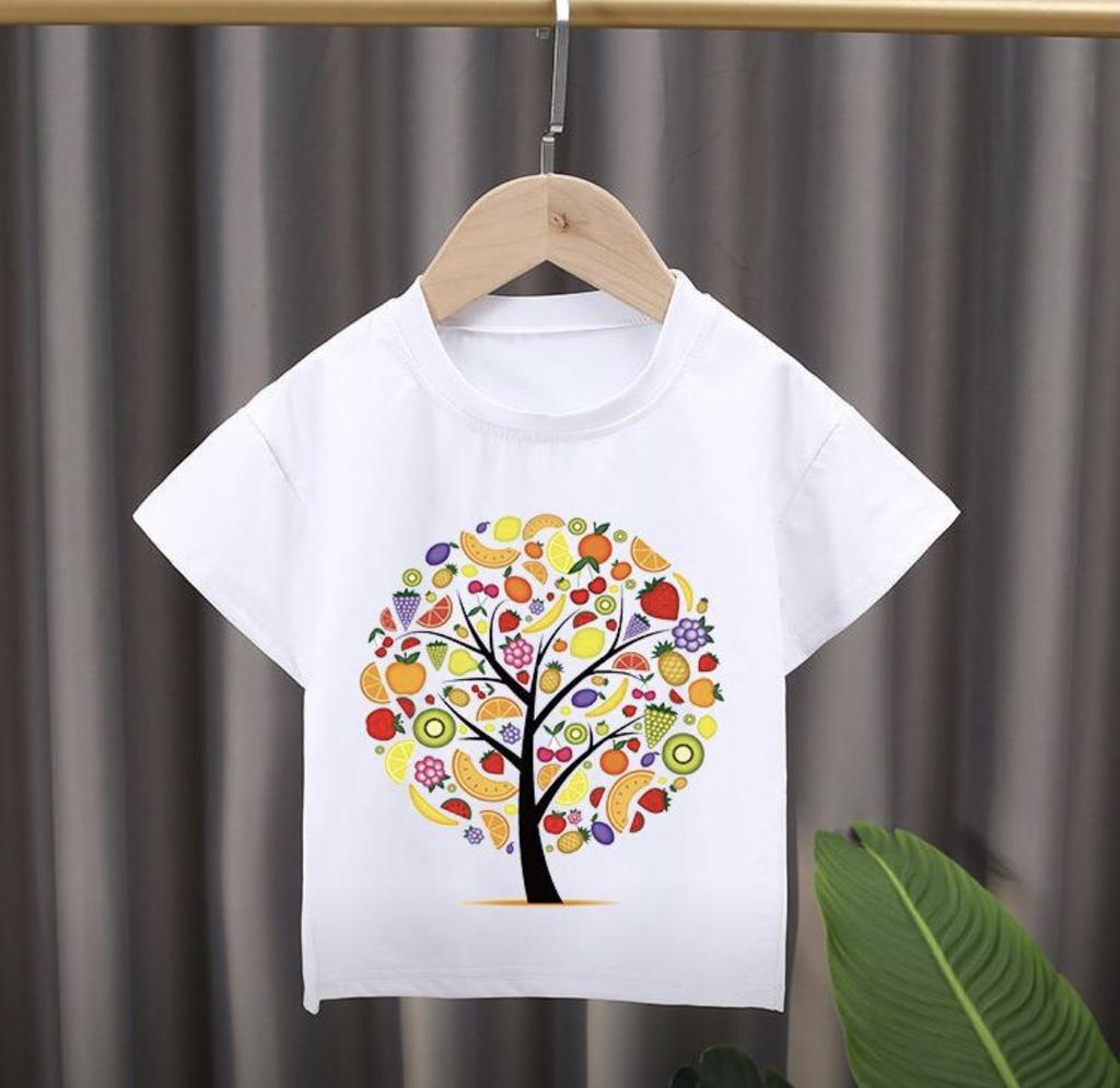 New Style Childrens Cartoon Fruit Print Roundneck Shortsleeved Tshirt Girl Clothes Boys Clothes Kids Clothes Modal Fabric