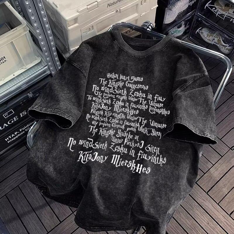 

New Letter Print Short Sleeve T-Shirt for Men Summer Korean Style Trendy Simple Half Sleeve Top Hong Kong Style Loose Casual Trendy Brand T-Shirt Top M сірий колір