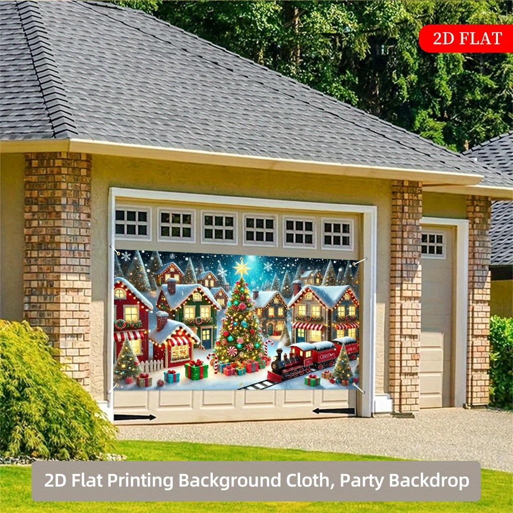1pc 2D Holiday Christmas Town Background Fabric, Snow Village Scene, Train and Gift Design, No Power Required - Lb 21