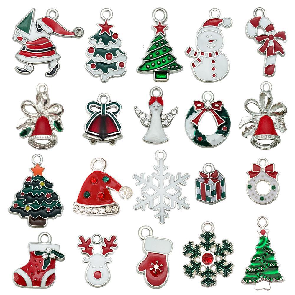 20-Piece Christmas Oil Drop Jewelry Set: Santa, Snowman, Bell, Elk Bracelets & Pendants