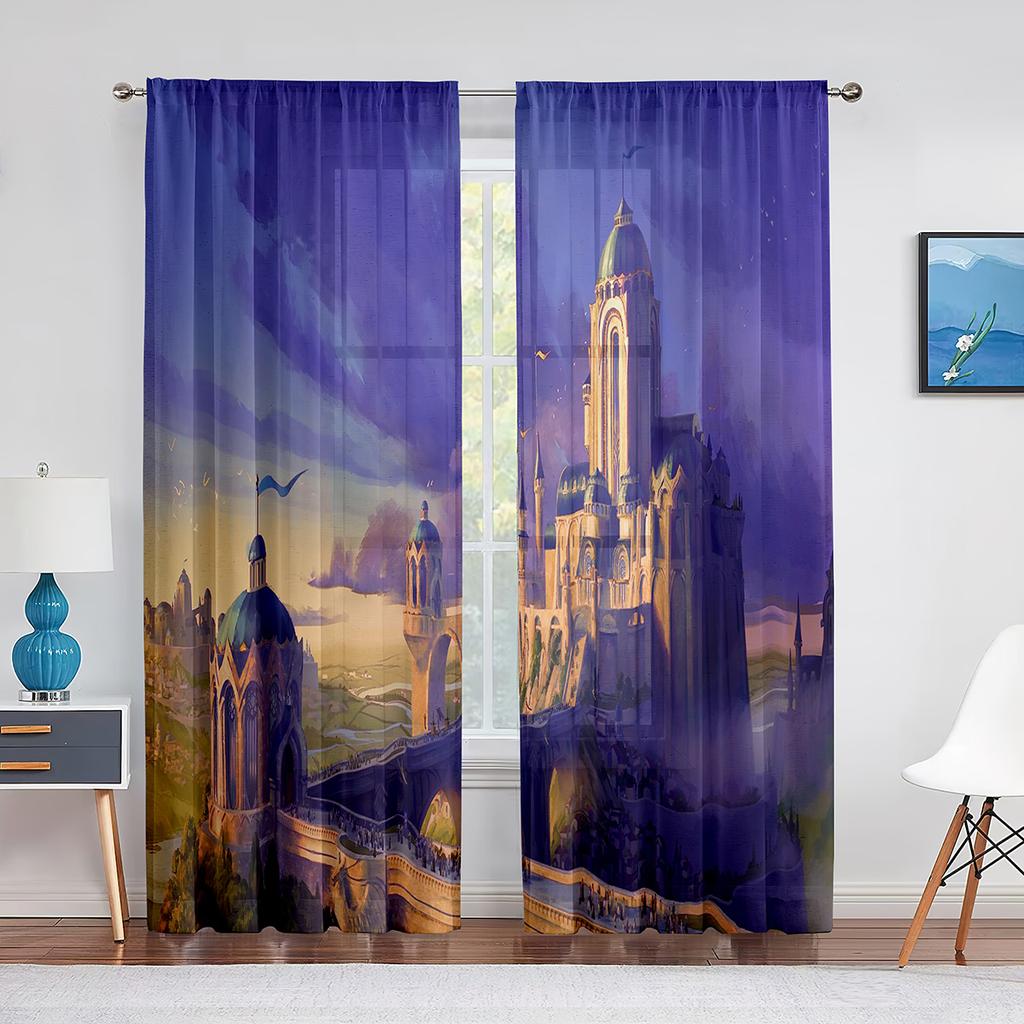 Medieval Castle In Winter Scenery Sheer Curtains for Living Room Bedroom Decor Window Tulle Curtain Transparent Chiffon Curtains