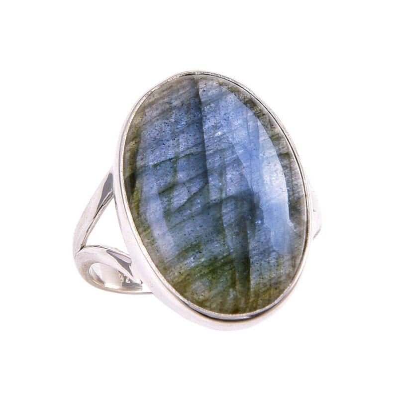 Natural Labradorite Gemstone 925 Solid Sterling Silver Jewelry Ring Size 9 m0M95