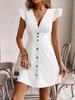 Summer New European and American Sexy High Waist Solid Color V-Neck Striped Button Dress