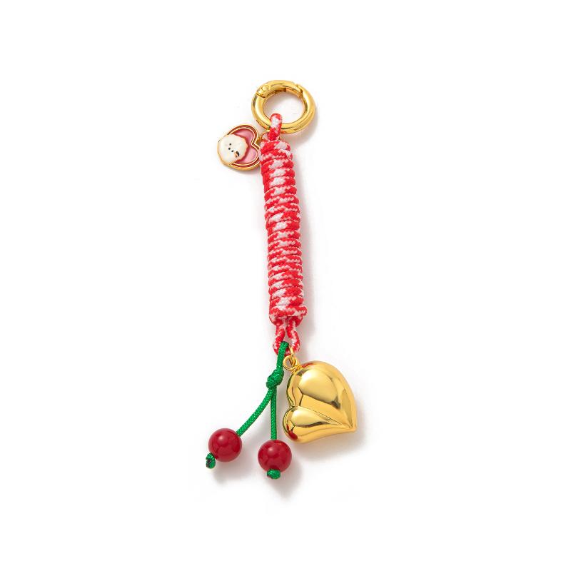 Trendy Love Cherry Keychain Ins Style Colorful Woven Rope Keyring Bag Charms Handbag Hanging Decoration Keycord Gifts