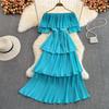 Women Hotsweet Chiffon Sundress Strap Cake Backless Sheath Bodycon Long Dress Vacation Retro Elastic Beach Dress