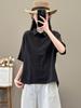 Women's Retro-Style Cotton & Linen Five-Sleeve Lapel Shirt for Spring/Summer