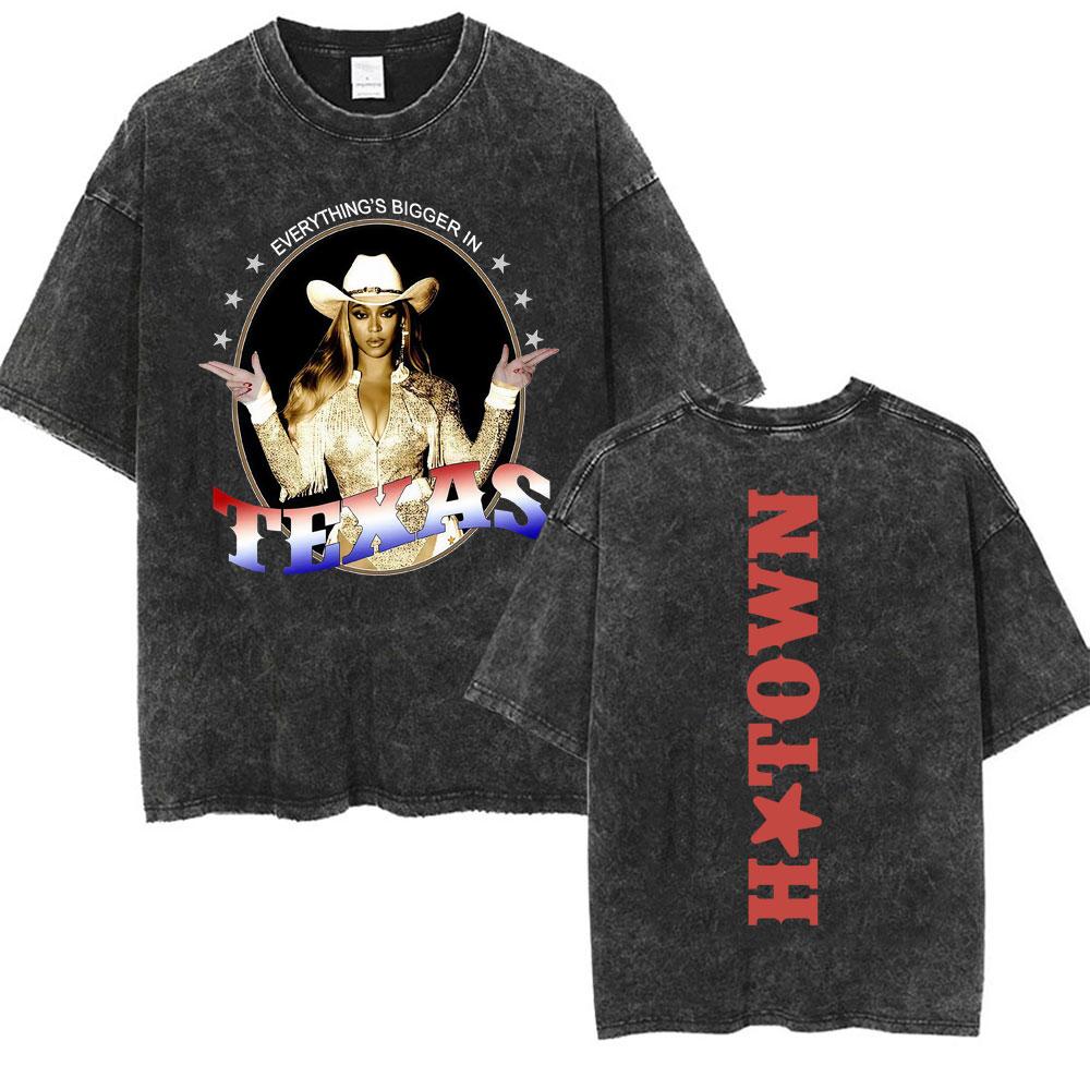 

Cowboy Carter Beyonce Everythings Bigger in Texas Vintage Washed T Shirts Men Women Clothing Fashion High Quality Loose Tshirt S