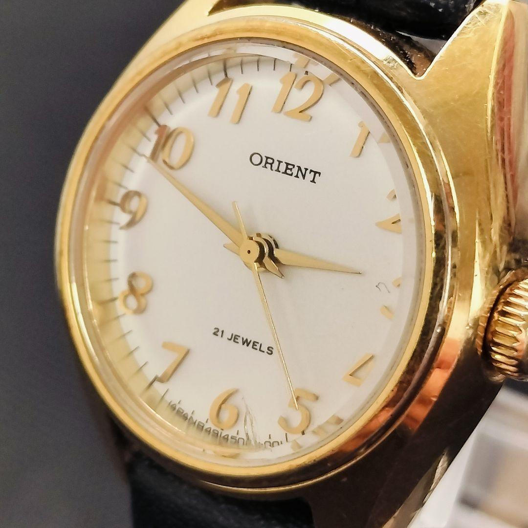 Used [Working item] ORIENT Ladies Manual winding 21 stones Gold White Dial
