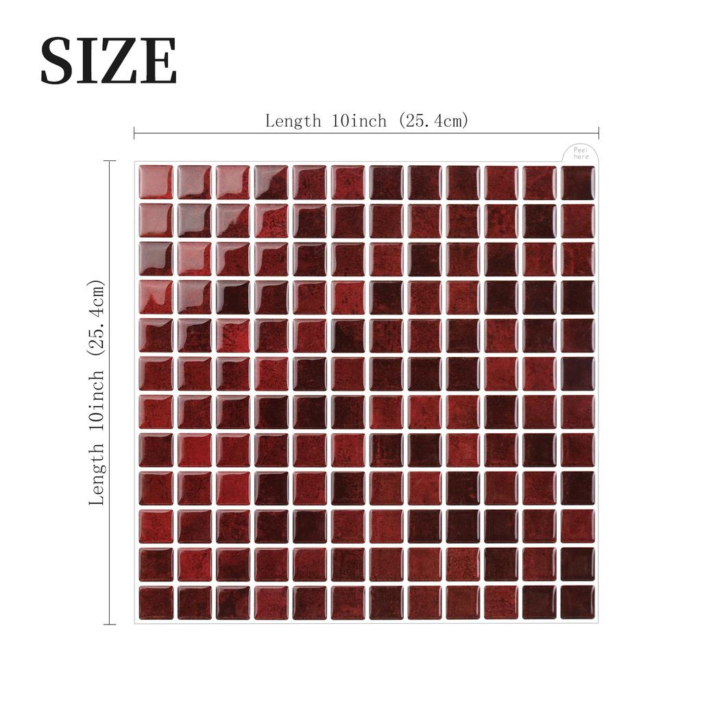 10x10 tumx10 st 3D Mosaik Vinyl Stänkskyddsplattor, Självhäftande Dra av och Klistra Subway Kakelklistermärken Klistra på Väggkakel
