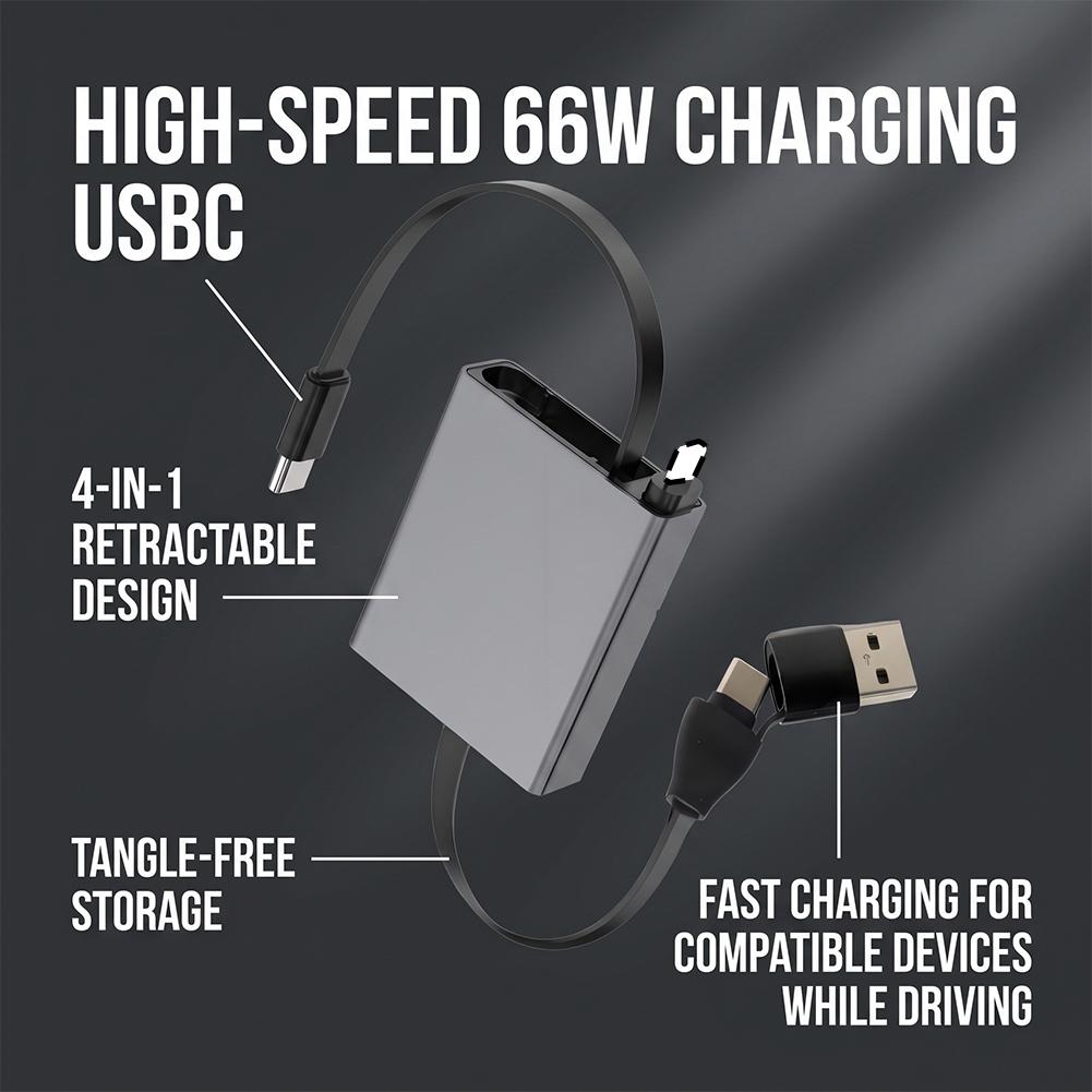 4IN1 66W PD Computer Data Cable Retractable USB C Cable Type C to Type C Cable PD Data Cord for Samsung Xiaomi