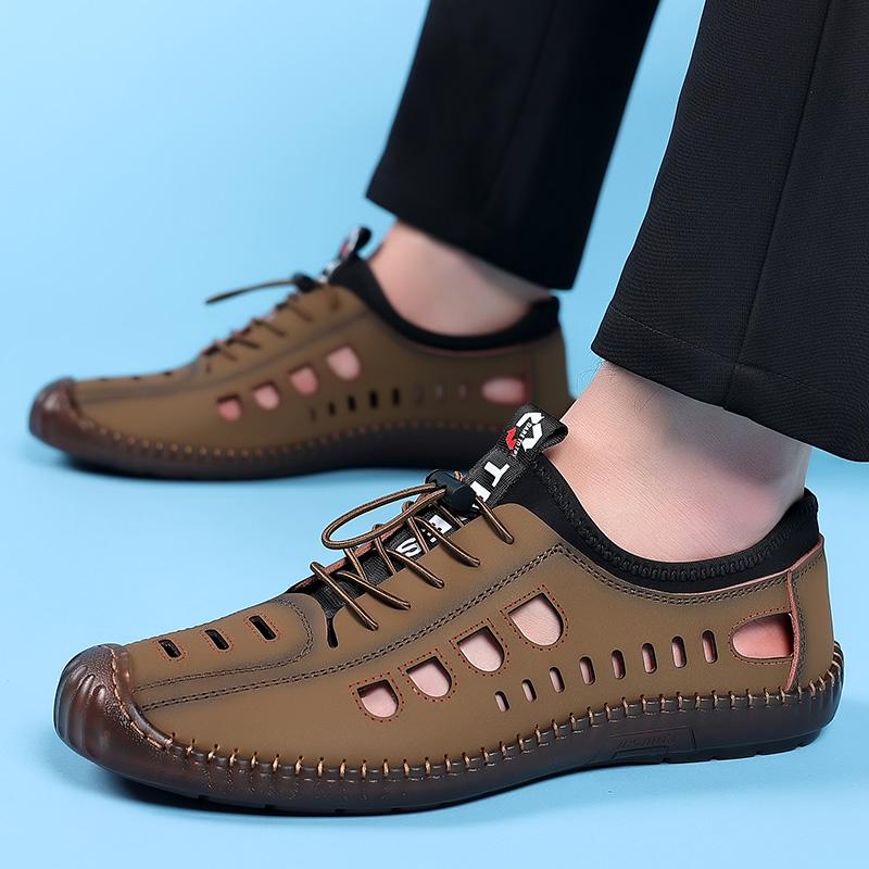 Hollow Out Leather Shoes Male Breathable Outdoor Shoes Fashion Men's Luxury Sandals Male Comfortable Walking Shoe Mens Loafers