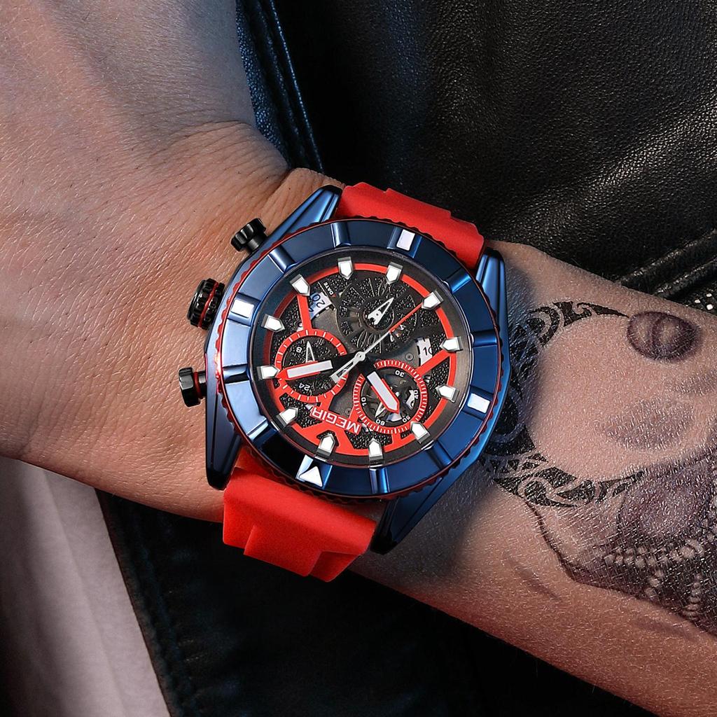MEGIR Men's Watches Luxury Analogue Sport Chronograph Luminous Clock Silicone Strap Quartz Military Wristwatch Reloj Hombre 2209
