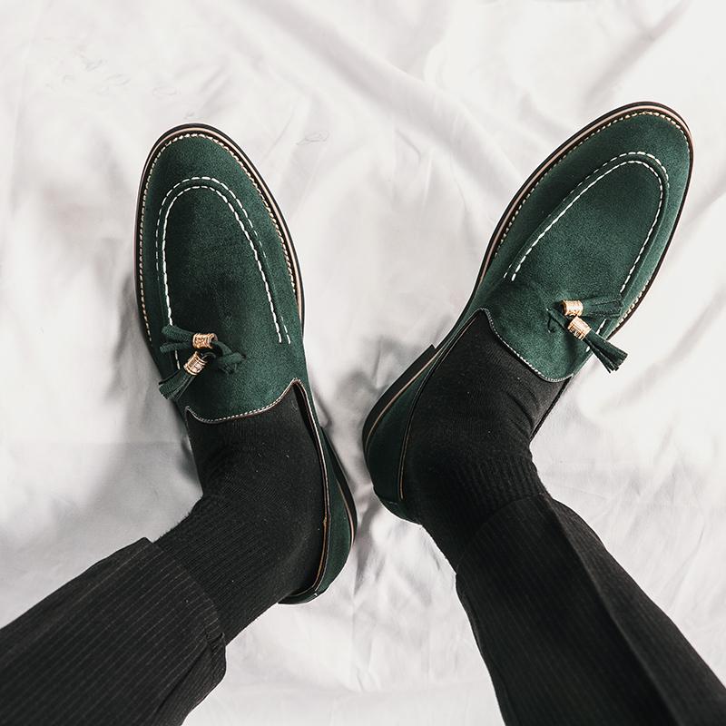 Fashion Elegant Men's Tassel Suede Leather Casual Shoes Slip on Flats Handmade Comfortable Lighted Non-slip Driving Large Size Loafers