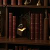 Luminous Pendant Desk Lamp Gothic Metal Bookends with Hanging Light, Cat Raven Ghost Decorative Retro Wrought Iron Book Ends Bookshelf Lamp,