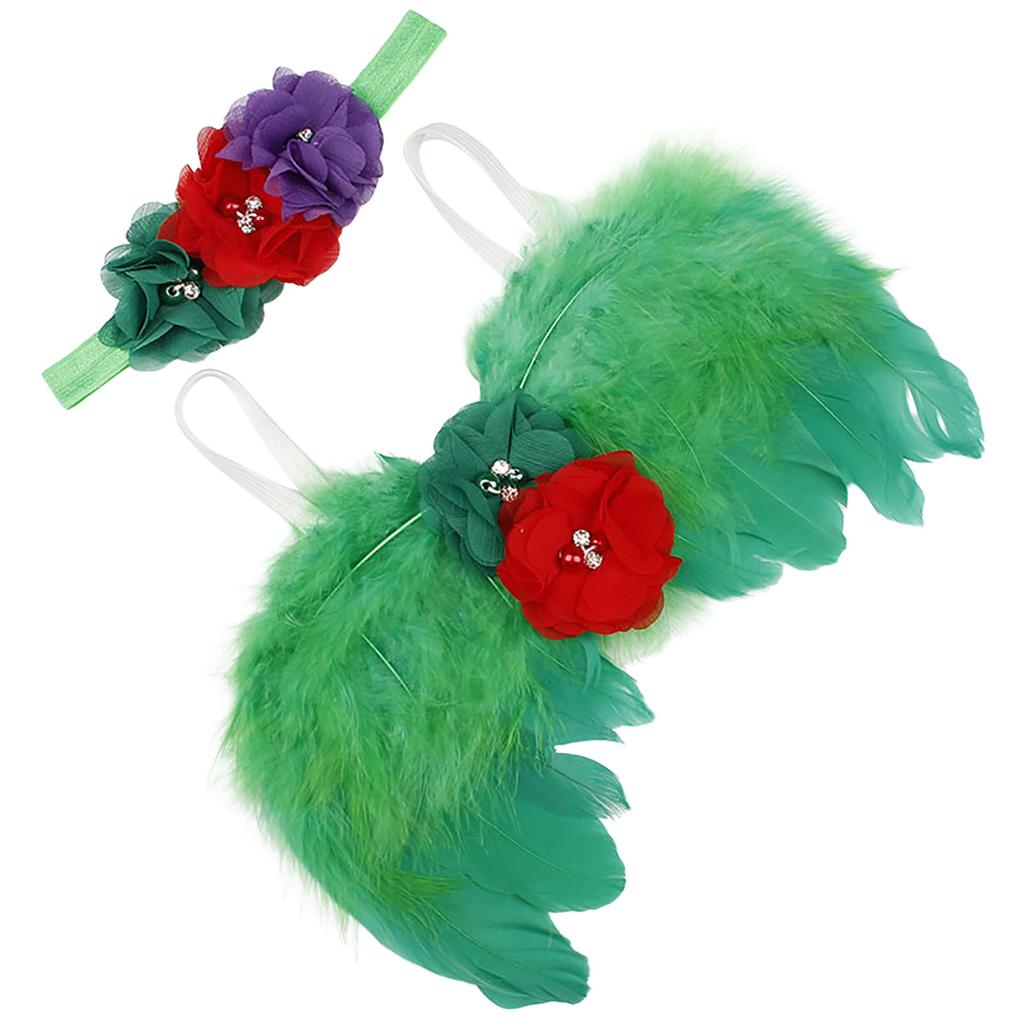 Feather Angel Rhinestone Headband Set Baby Chiffon Flower Headband Hair Accessories Newborn Photo Prop Costume
