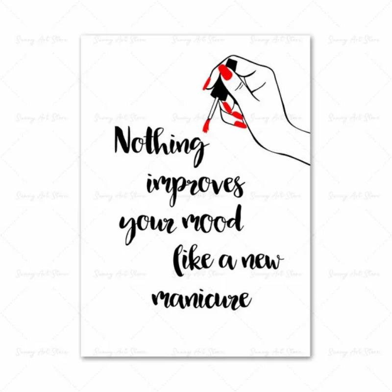 Fashion MakeUp Lipstick Mascara Nail Polish Canvas Painting Beauty Salon Poster Eyelash Red Lips Girl Wall Art Home Decor