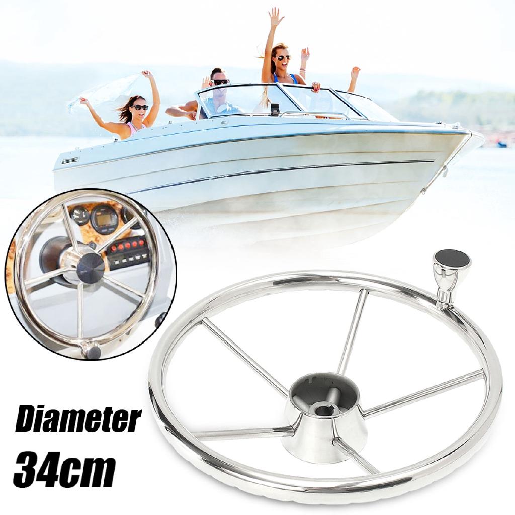 13.5inches Silver Stainless Steel Boat Steering Wheel 25 Degree Marine Yacht With Knob Convenient Easy To Install Marine Hardware