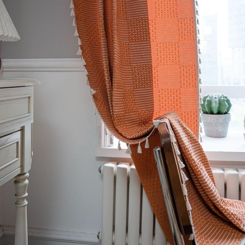 Terylene Cotton Semi-blackout Curtain Finished Embroidery Solid Color Living Room Kitchen Valance Bedroom Home Decoration